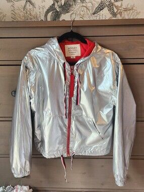 Ashley by 26 International Metallic Silver Windbreaker with Red Lining